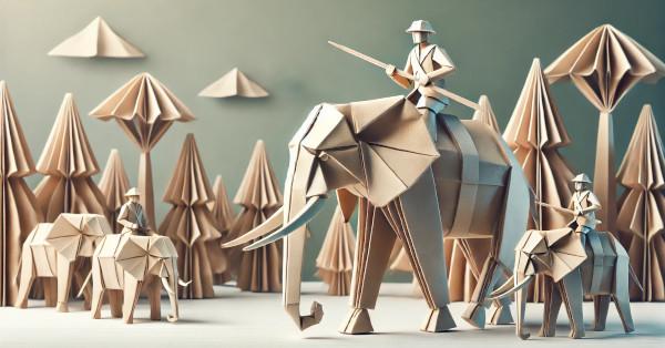 an origami elephant and rider